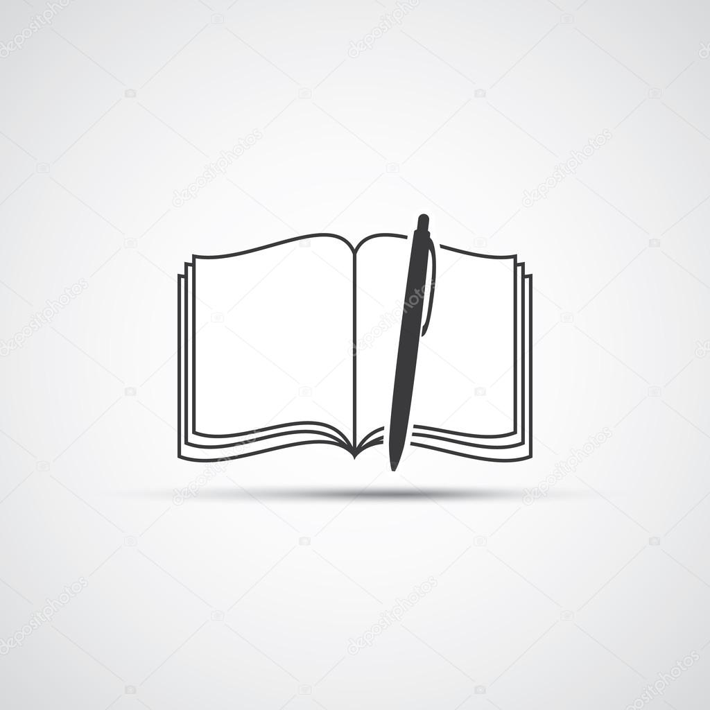 Empty Book or Notebook Icon Design with Pen