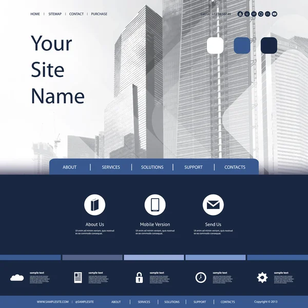 Business-Website-Design mit Wolkenkratzern Hintergrund — Stockvektor