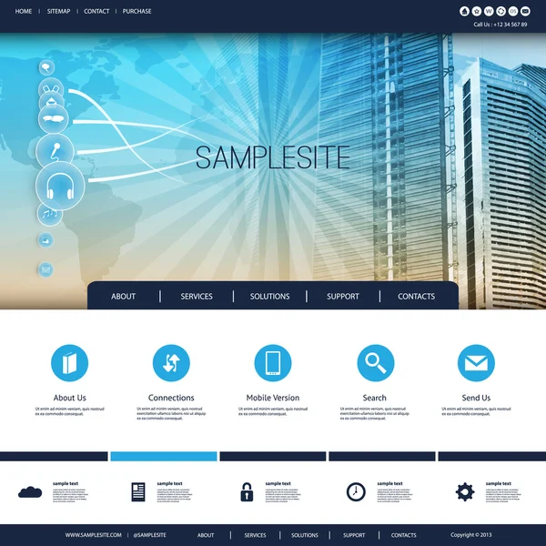 高層ビルの背景を持つあなたのビジネスのためのウェブサイトのデザイン — ストックベクタ