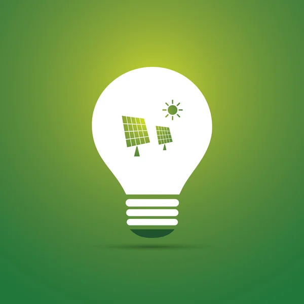 Zonne-energieconcept - zon en zonnepaneel binnen een glanzende heldere lamp pictogram ontwerp — Stockvector