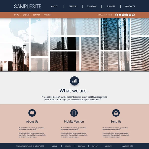 世界地図と高層ビル背景、写真モンタージュのヘッダーにあなたの不動産ビジネスのためのウェブサイトのデザイン — ストックベクタ