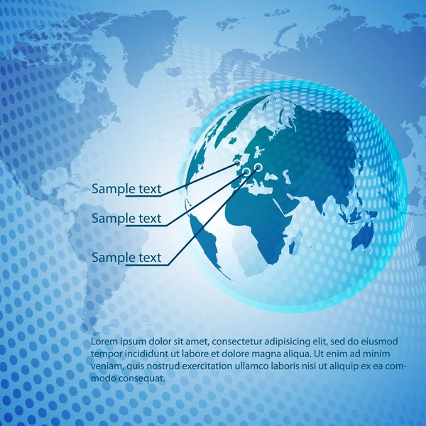 Liiketoiminnan, yritysten tai teknologian tausta malli Earth Globe ja maailman kartta — vektorikuva