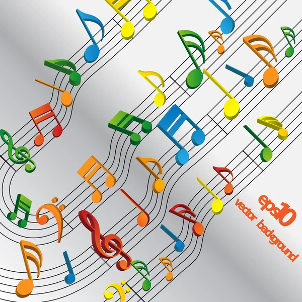 Fondo colorido del concepto de las notas musicales — Vector de stock