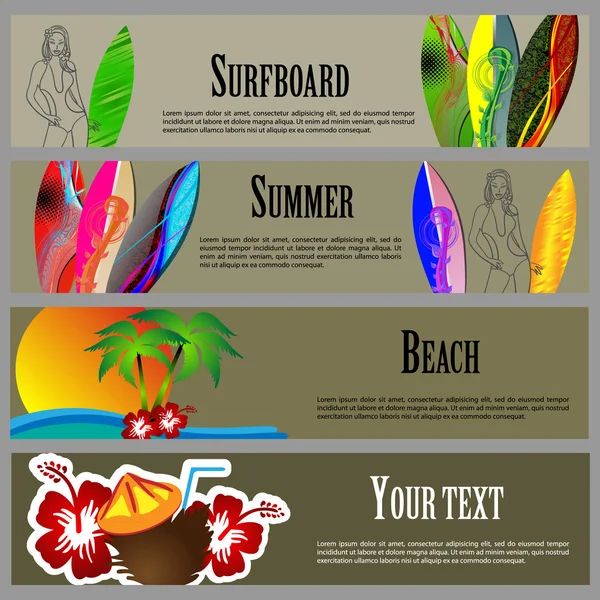 Summer Beach Banners Set — Stock Vector