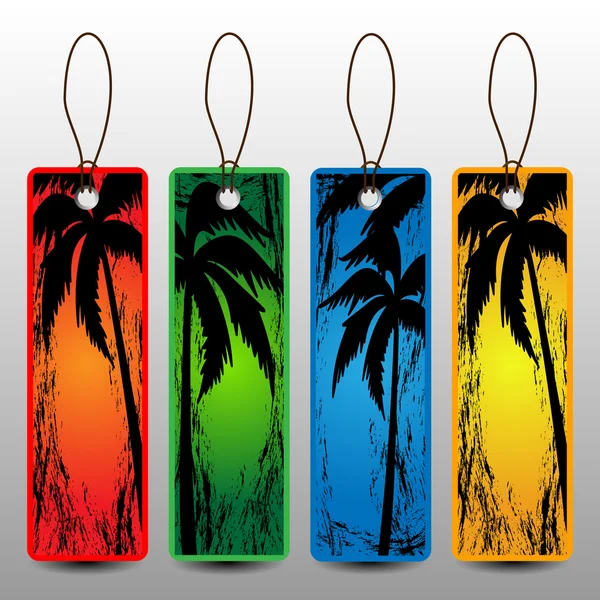 Zomervakantie Banners, prijskaartjes met palmbomen — Stockvector