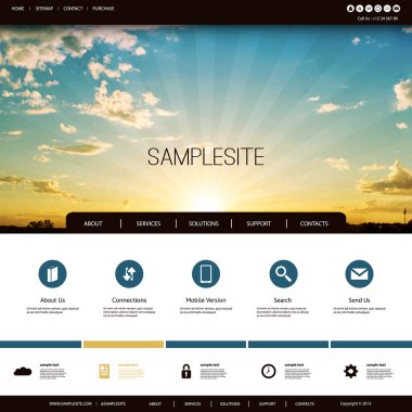 Web sitesi tasarım şablonu günbatımı görüntü arka plan - bulutlar, güneş, güneş ışınları ile işiniz için