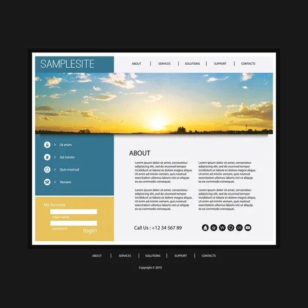 Modelo de design de site para o seu negócio com Sunset Panorama Image Background — Vetor de Stock