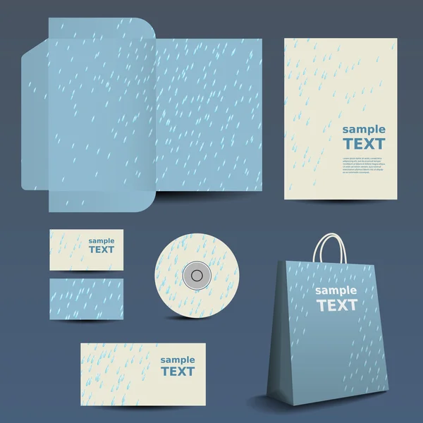 Design de modelo de papelaria - Conjunto de negócios com padrão Raindrops — Vetor de Stock