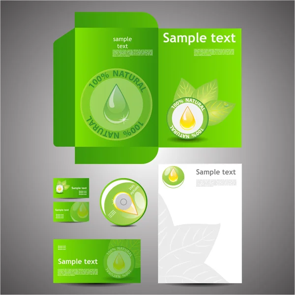 Eco Corporate Design Template Set - Folder, Business Card, Cd, Note Paper, Envelope — Stock Vector
