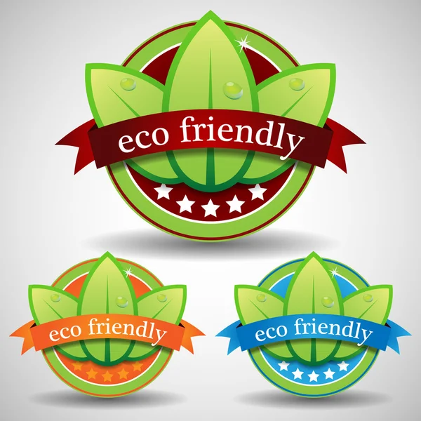 绿色五个星级生态友好标签或徽章模板设置 — 图库矢量图片