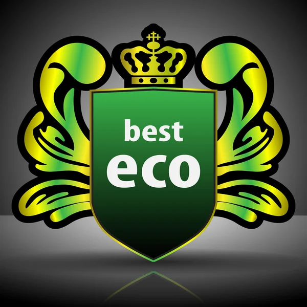 Kanatlı Crest - yeşil Eco etiket veya rozet şablonu — Stok Vektör