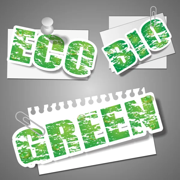 Green, Eco, Bio - Set afgekapte en vastgemaakte papier gesneden Banners Clipart — Stockvector