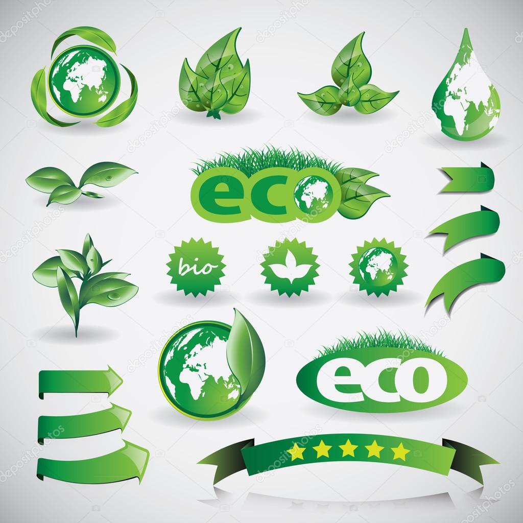 Green Eco Shiny Concept Icons, Design Template Collection