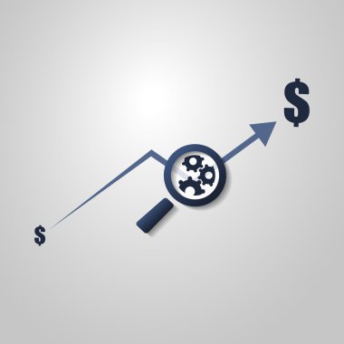 Business Analysis Symbol Concept with Magnifying Glass Icon and Gears clipart