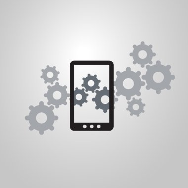 Analysis or Bugfix Symbol Concept Icon with Gears and Smart Phone clipart