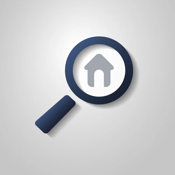 Conceito de Símbolo de Negócios Imobiliário com Lupa e Ícone de Casa —  Vetores de Stock