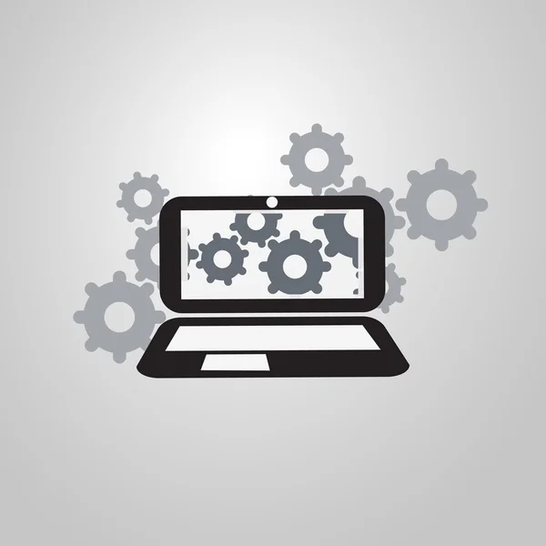 Analysis or Bugfix Symbol, Problem Finding Concept with Gears on the Screen of a Laptop Computer — Stok Vektör