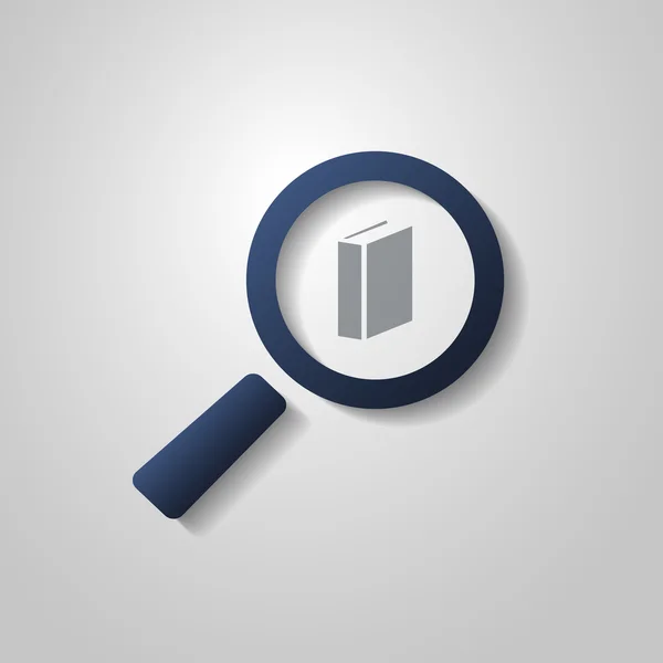 Book Icon Design avec symbole en verre grossissant — Image vectorielle