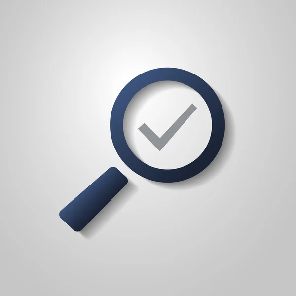 Checkmark Icon with Magnifying Glass - Flat Style Design