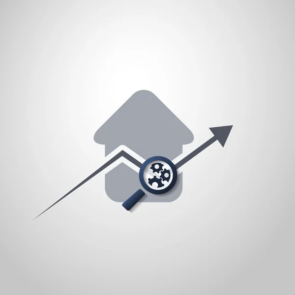 Real Estate Business Analysis, Trade Icon with Upward Trend Concept - Flat Design Style — 图库矢量图片