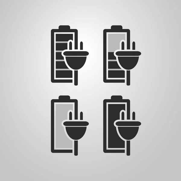 Ensemble d'icône de batterie noir et blanc avec prise — Image vectorielle