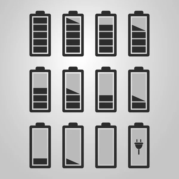 Schwarz-weißes Batterie-Icon-Set-Design — Stockvektor