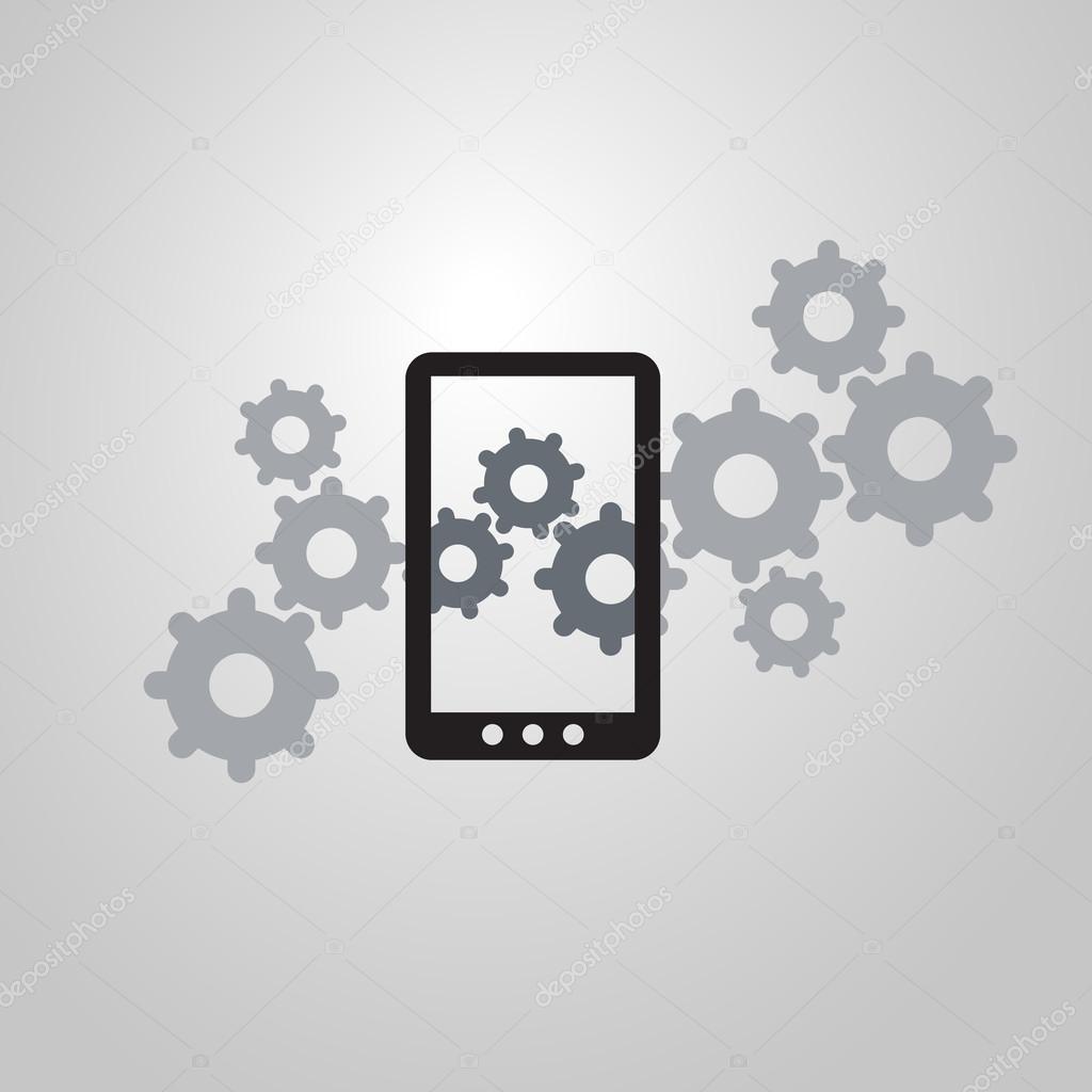 Analysis or Bugfix Symbol Concept Icon with Gears and Smart Phone