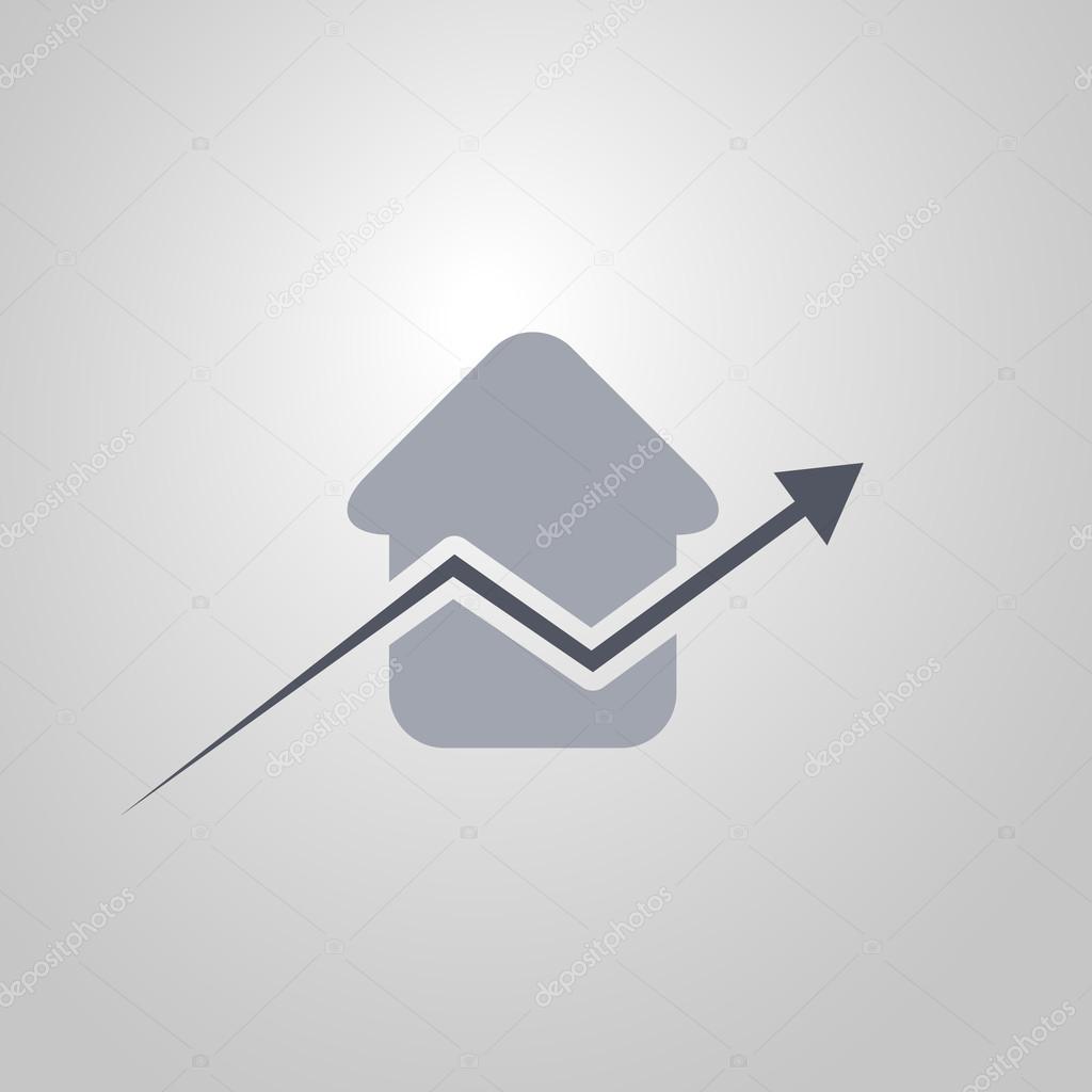 Real Estate Concept Icon with Arrow - Upward Trend - Flat Design