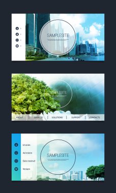 Web Design Elements Header Designs with Sunny Natural and Urban Images, Cityscape and Forest Background