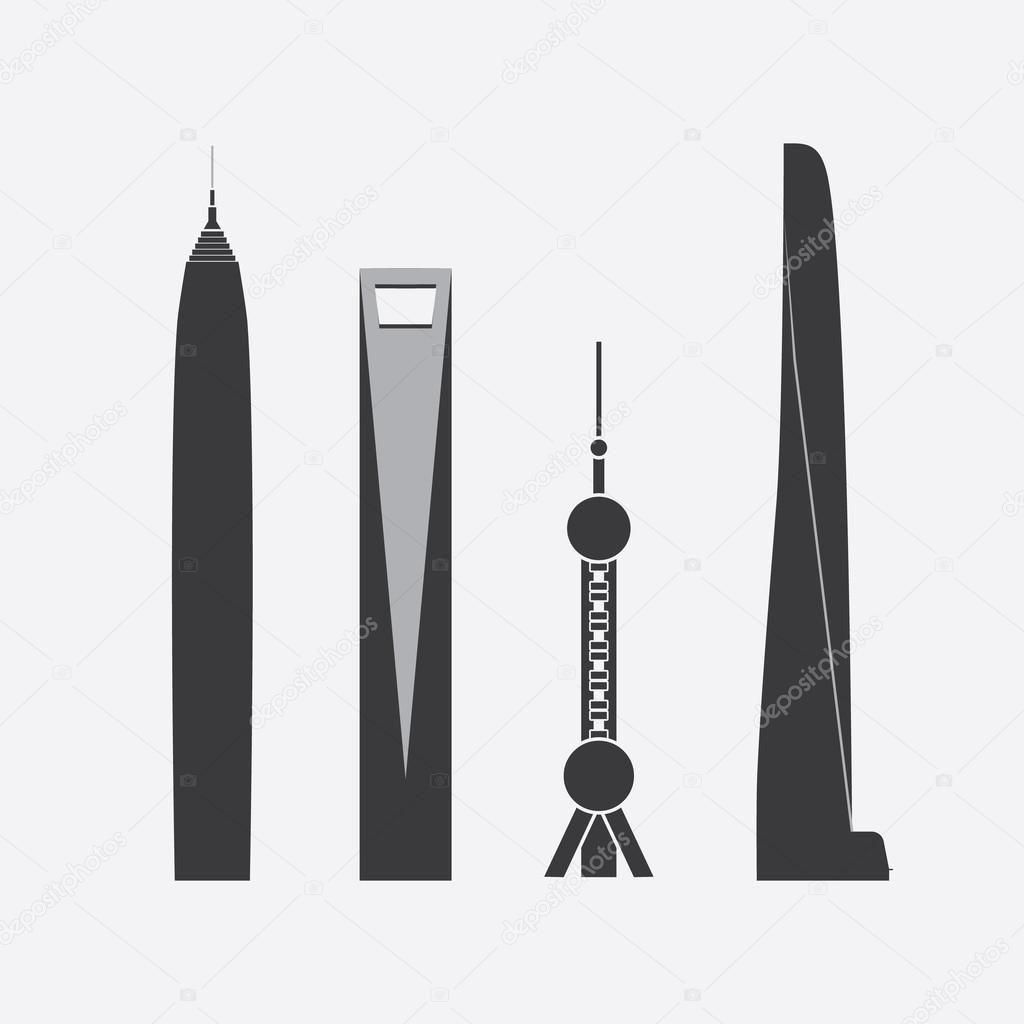 Collection of Icons of Four Towers and Skyscrapers