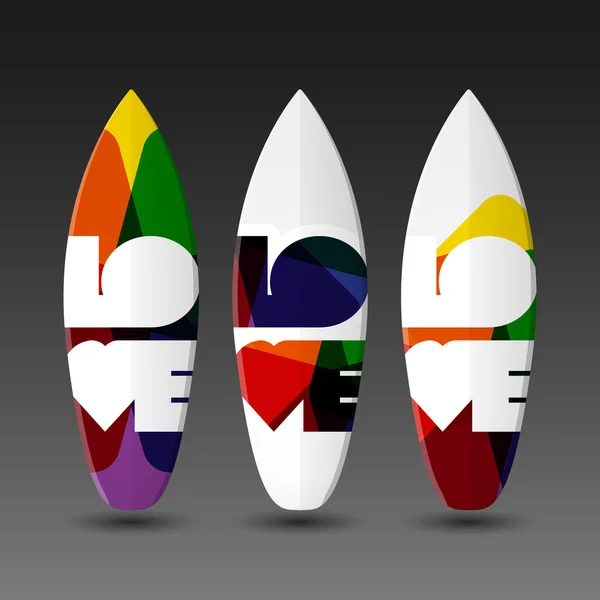 Modelos de design de prancha de surf com etiqueta de amor abstrato — Vetor de Stock