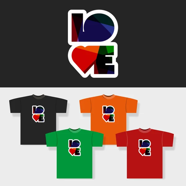 Tshirt afdrukken met liefde Label en achtergronden in verschillende kleuren — Stockvector