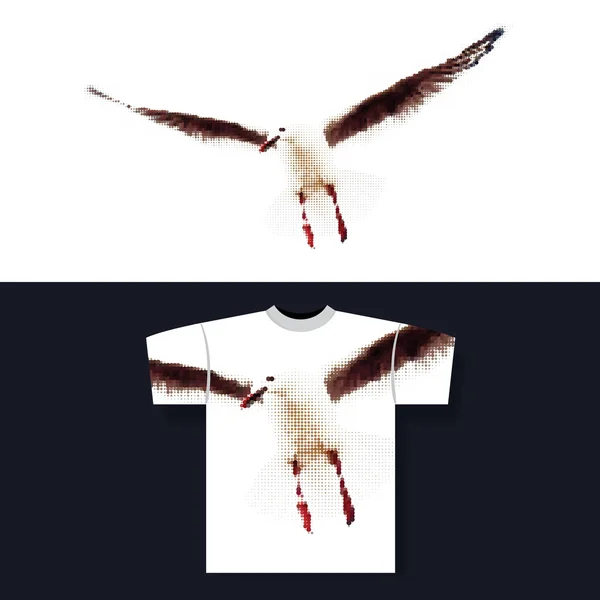 T-Shirt-Print mit Halbton-Hintergrund: Möwe — Stockvektor