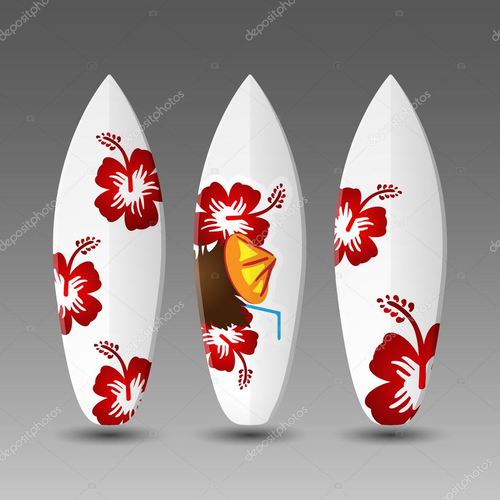 Surfboards Design Template with Floral Pattern