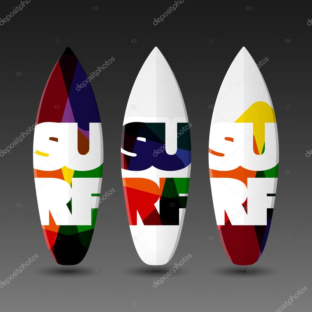 Surfboard Design Templates with Abstract SURF Label