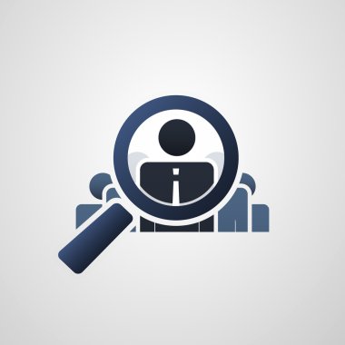 İnsan kaynakları, kişisel denetim veya Headhunter sembolü, Büyüteç ile simgesi tasarım