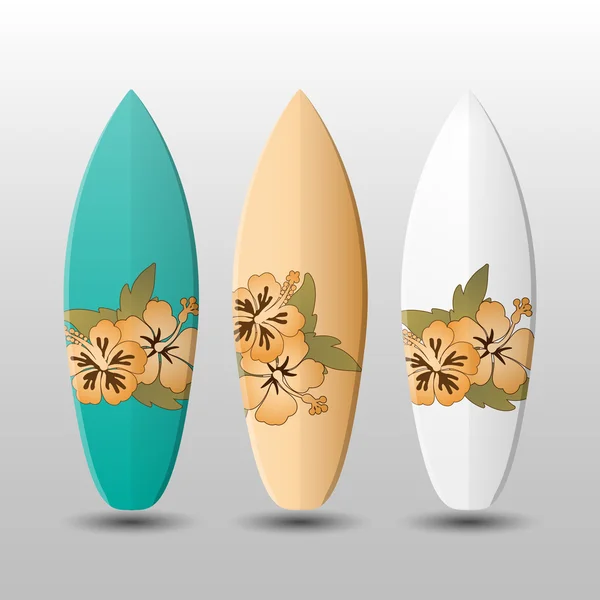 Surfboards Design Template with Flowery Pattern — Stock Vector