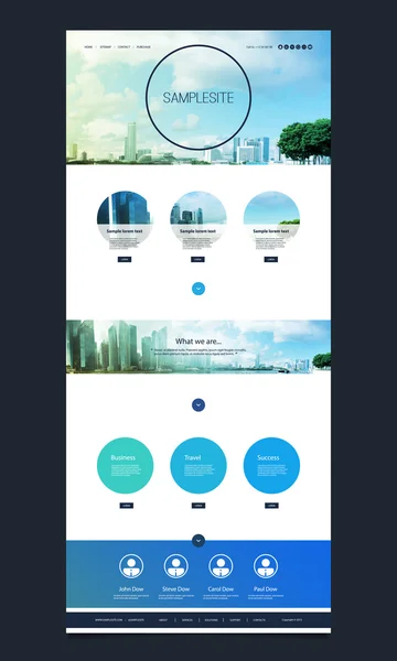 Un sito web Template Responsive Kit con Cityscape Skyline Header Image Design — Vettoriale Stock