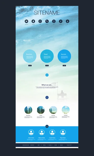 Modèle de site Web d'une page avec la conception de fond de nuages — Image vectorielle
