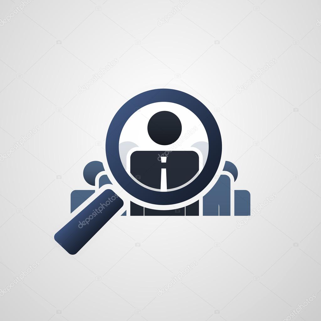 Human Resources, Personal Audit or Headhunter Symbol, Icon Design with Magnifying Glass