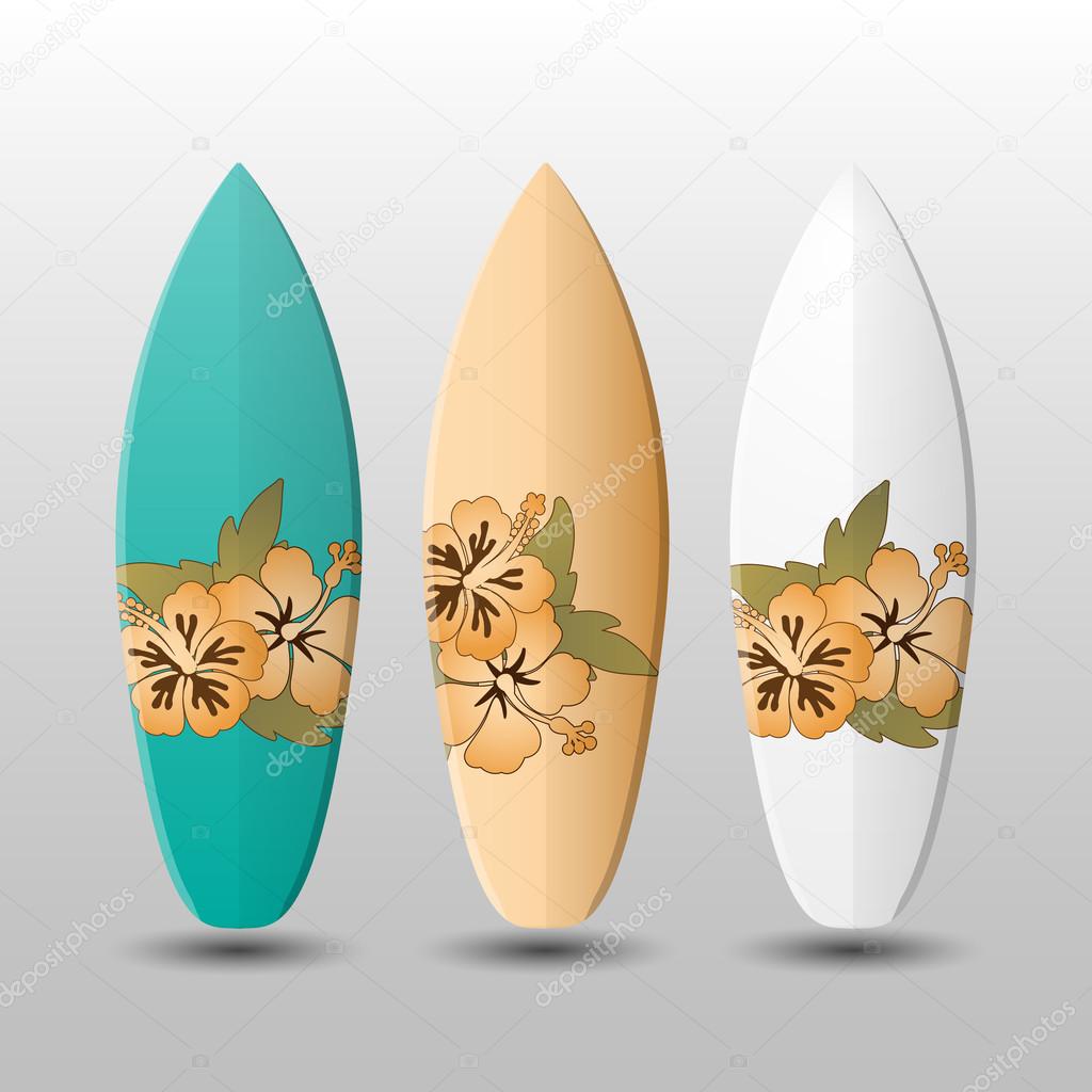 Surfboards Design Template with Flowery Pattern