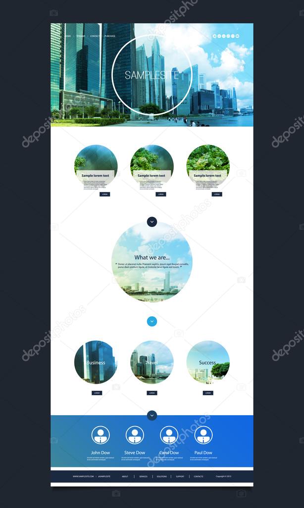 Blue Bright  One Page Website Template with Cityscape Skyline Header Design