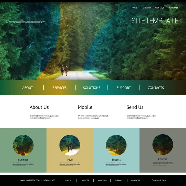 One Page Website Template with Natural Header Design Green Forest — Stok Vektör