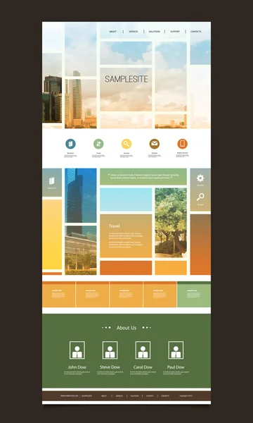 Eine Seite Website-Vorlage mit Stadtbild-Hintergrundmosaik — Stockvektor