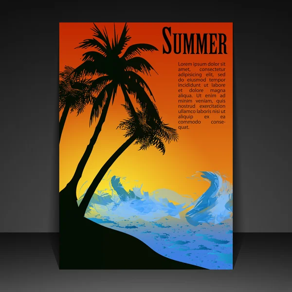 Diseño del folleto - Vacaciones de verano - Dark Tropical Island Dusk Scene — Vector de stock