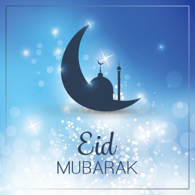 Müslüman topluluk Festivali için Eid Mubarak - gökyüzünde ay - tebrik kartı