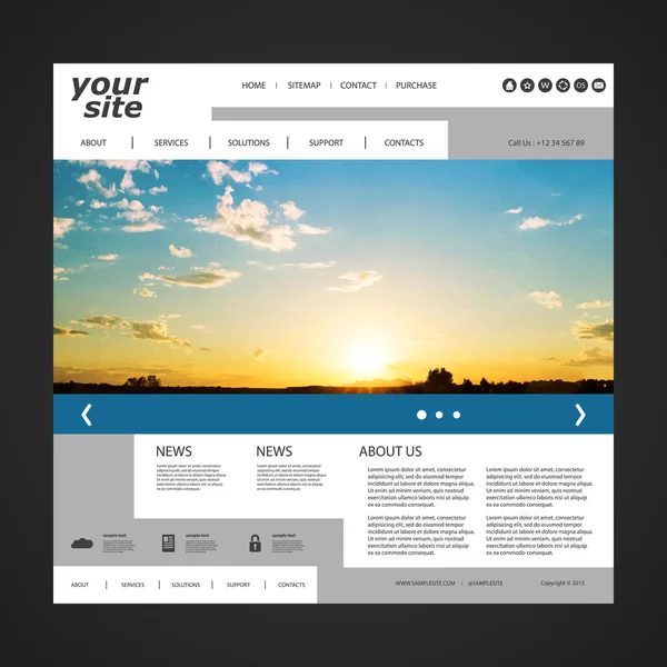 Unique Website Design Template for Your Business with Sunset Photo Background — Stockový vektor