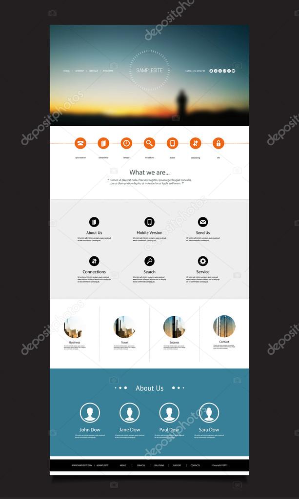 One Page Website Template with Blurred Photo Background - Standing Man Silhouette at Sunset Image Header