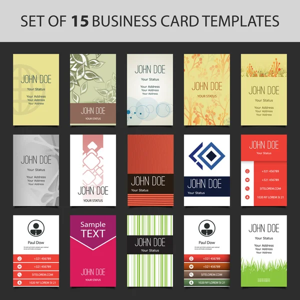 Σύνολο 15 πολύχρωμο κάθετη επαγγελματικές κάρτες — Διανυσματικό Αρχείο