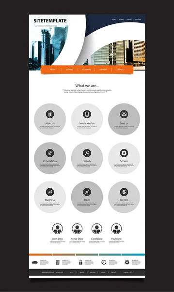 Eine Seite Website-Design-Kit für Ihr Unternehmen mit Wolkenkratzer-Image, City View Header Hintergrund — Stockvektor